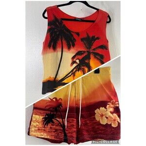 Vintage Catalina Women Hawaiian sunset Print Cover Up  Swim Shorts & Top